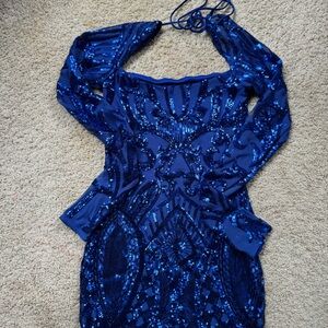 Lucy In the Sky Blue Sequined Square Neck Dress Size S
